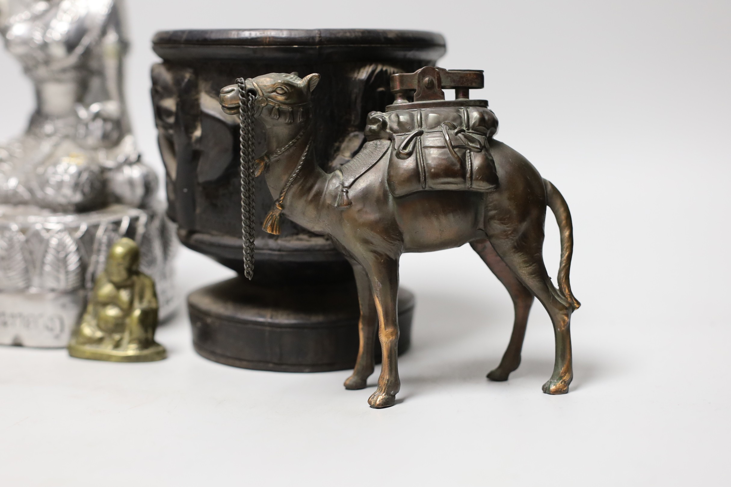 A Nepalese metal alloy figure of a Bodhisattva, 22cm and five other items